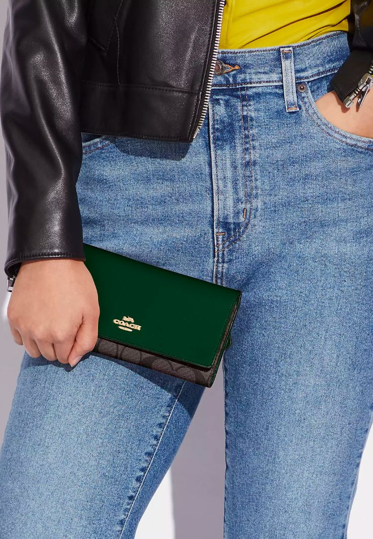 Slim Trifold Wallet In Signature Canvas Dark Pine