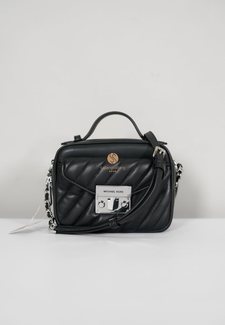 [DEFECT SALE 196] Small Rose Top Handle Leather Satchel Black