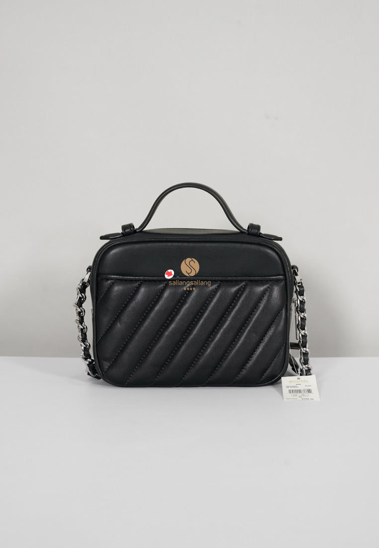 [DEFECT SALE 196] Small Rose Top Handle Leather Satchel Black