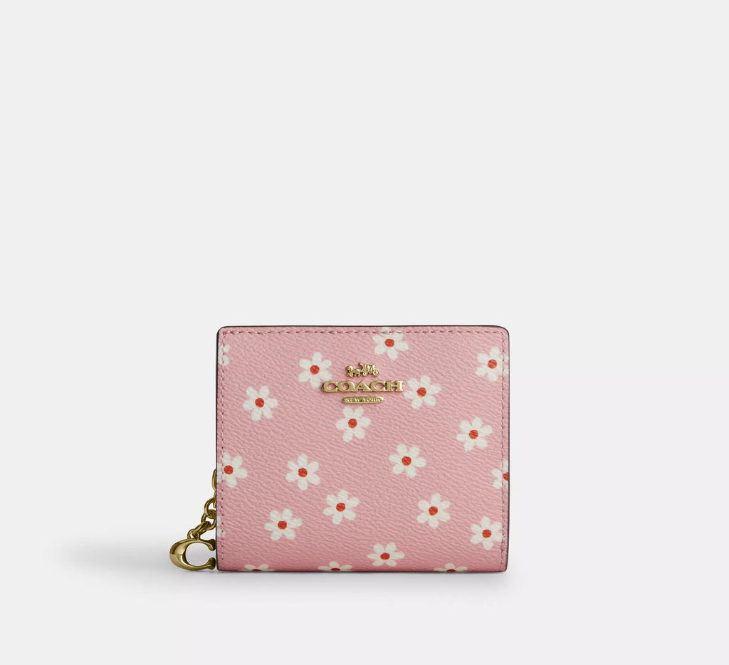 Snap Wallet With Floral Print Gold Pink Multi