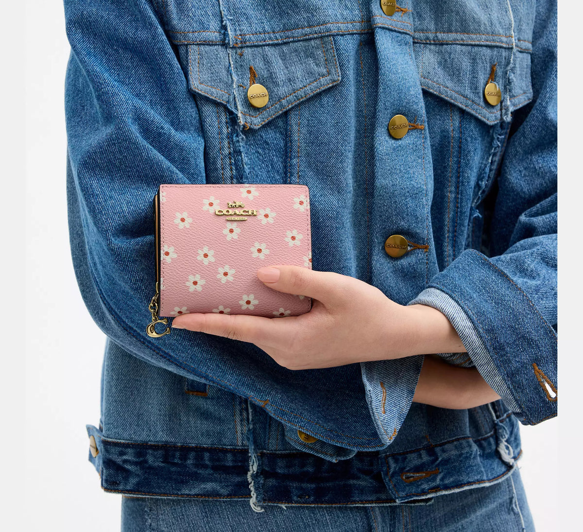 Snap Wallet With Floral Print Gold Pink Multi