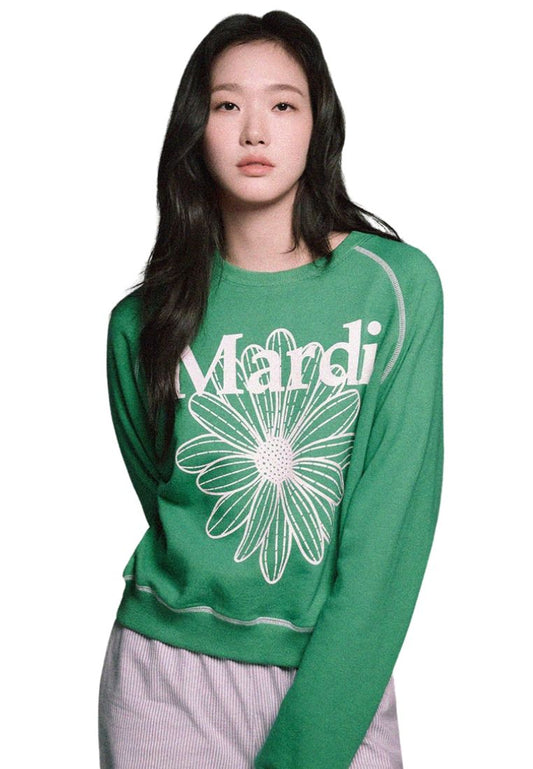 Sweatshirt Raglan FlowerMardi Green White