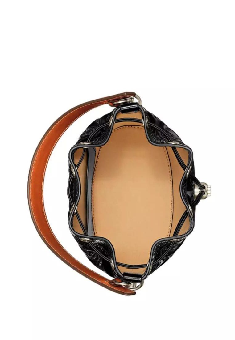 T Monogram Puffy Patent Bucket Bag Black