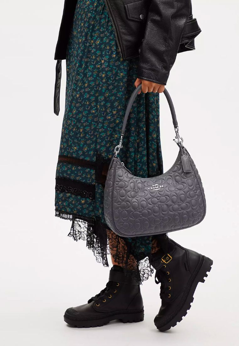 Teri Hobo With Signature Leather Industrial Grey