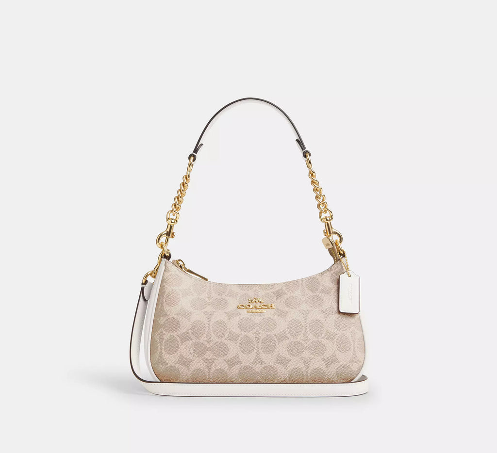 Teri Shoulder Bag In Signature Canvas Gold Sand Chalk