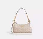 Teri Shoulder Bag In Signature Canvas Gold Sand Chalk