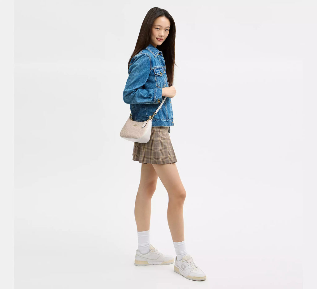 Teri Shoulder Bag In Signature Canvas Gold Sand Chalk