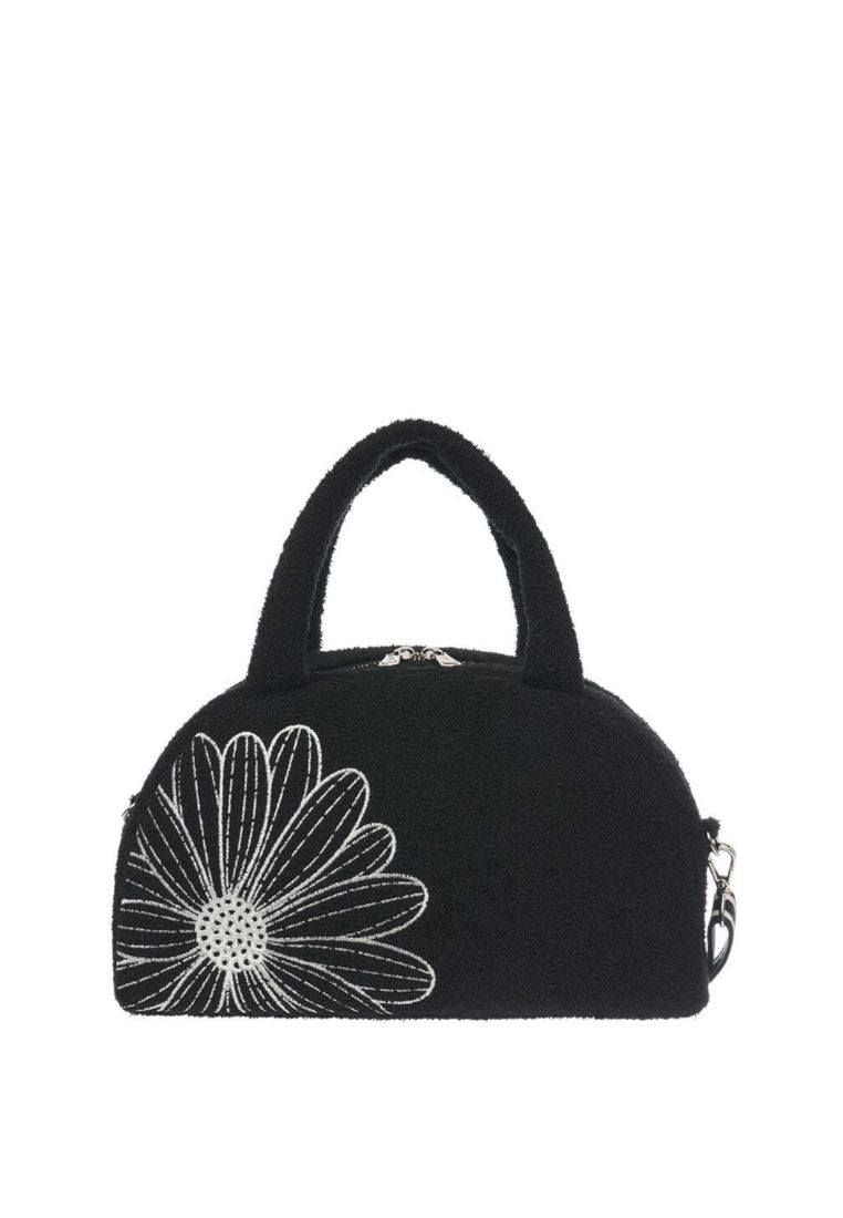 Terry Tote Bag Flower Mardi Black Ivory