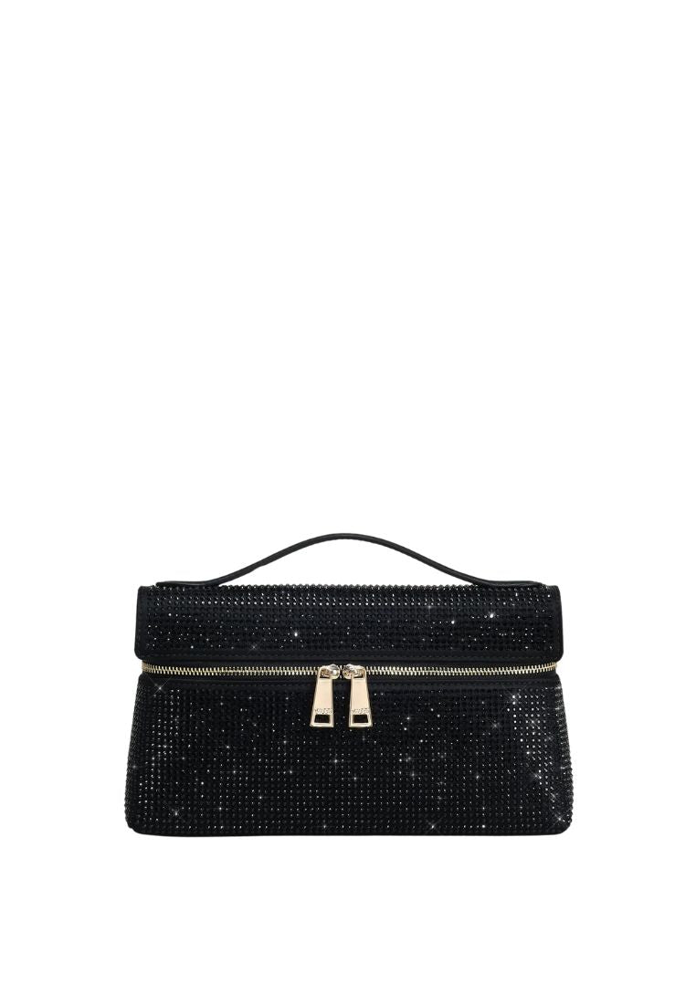 Thea Artificial Crystal Top Handle Bag - Black