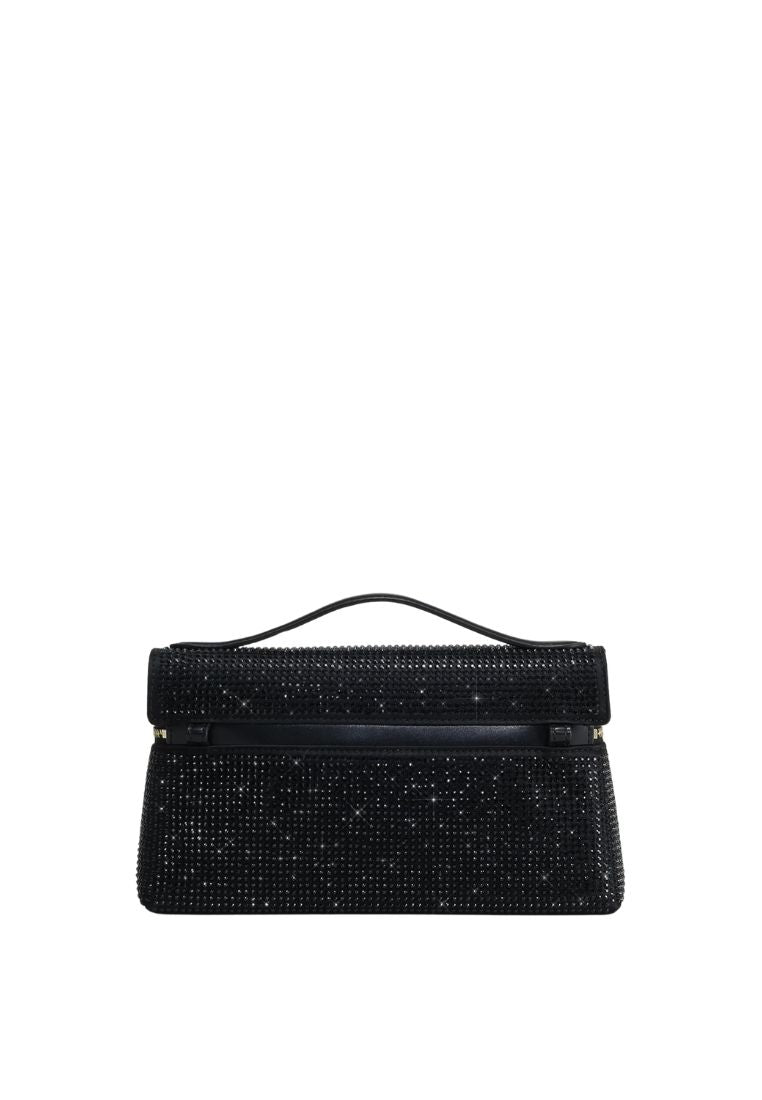 Thea Artificial Crystal Top Handle Bag - Black