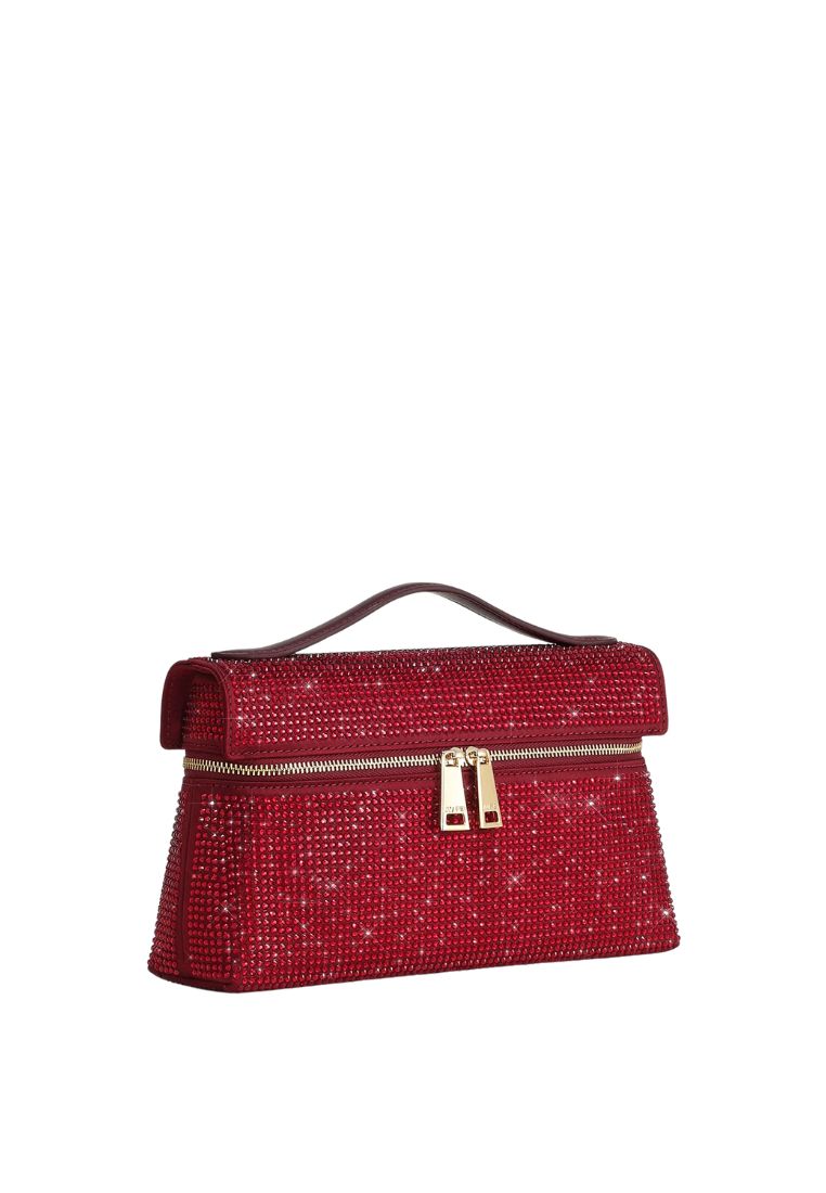 Thea Artificial Crystal Top Handle Bag - Red