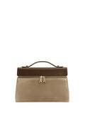 Thea Large Faux Suede Top Handle Bag - Brown / Taupe