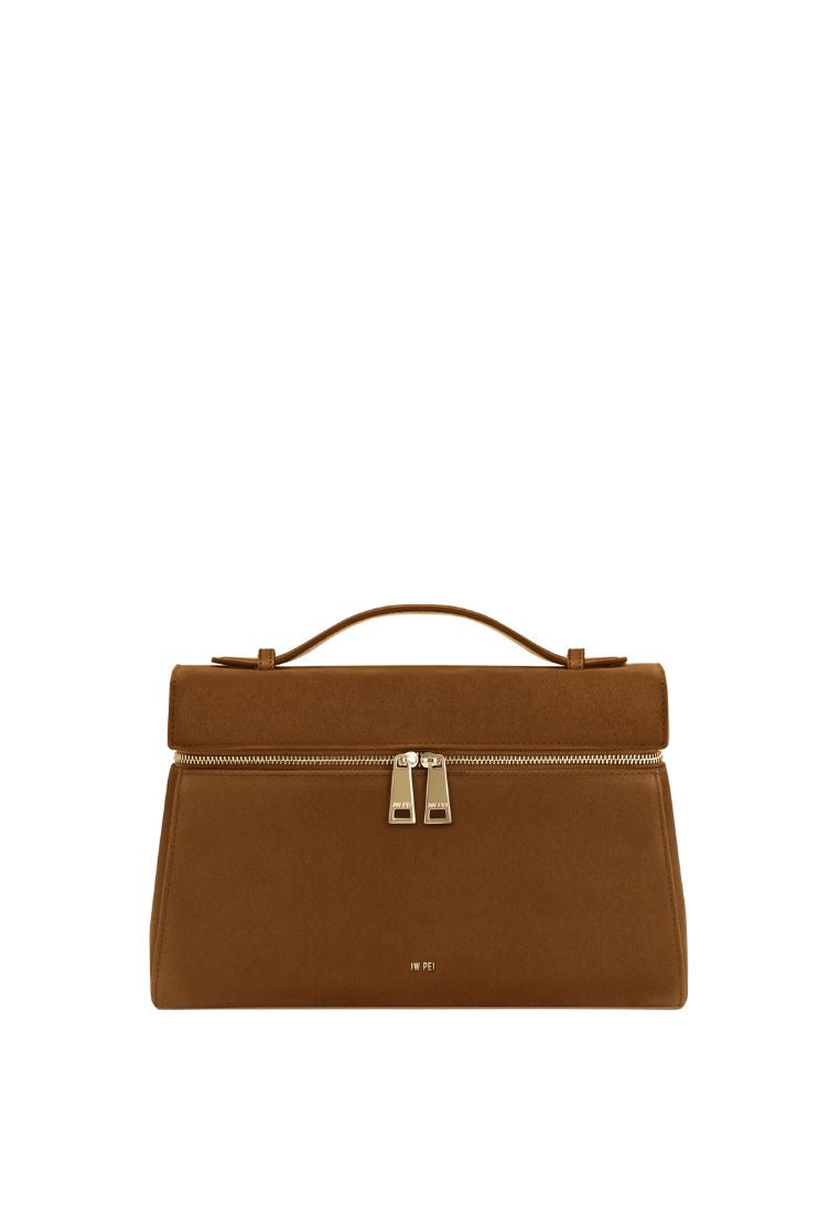 Thea Large Faux Suede Top Handle Bag - Caramel Brown
