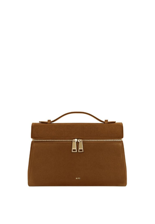 Thea Large Faux Suede Top Handle Bag - Caramel Brown