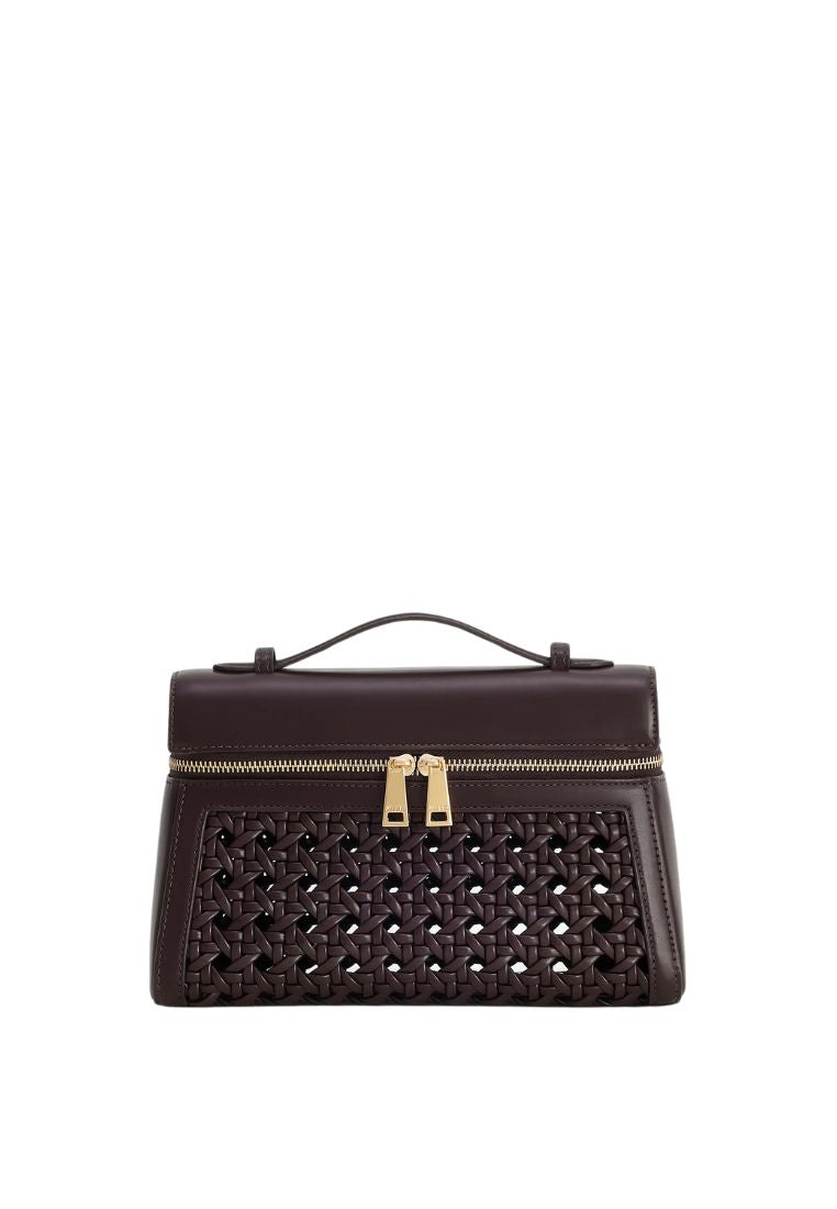 Thea Large Woven Top Handle Bag - Dark Red