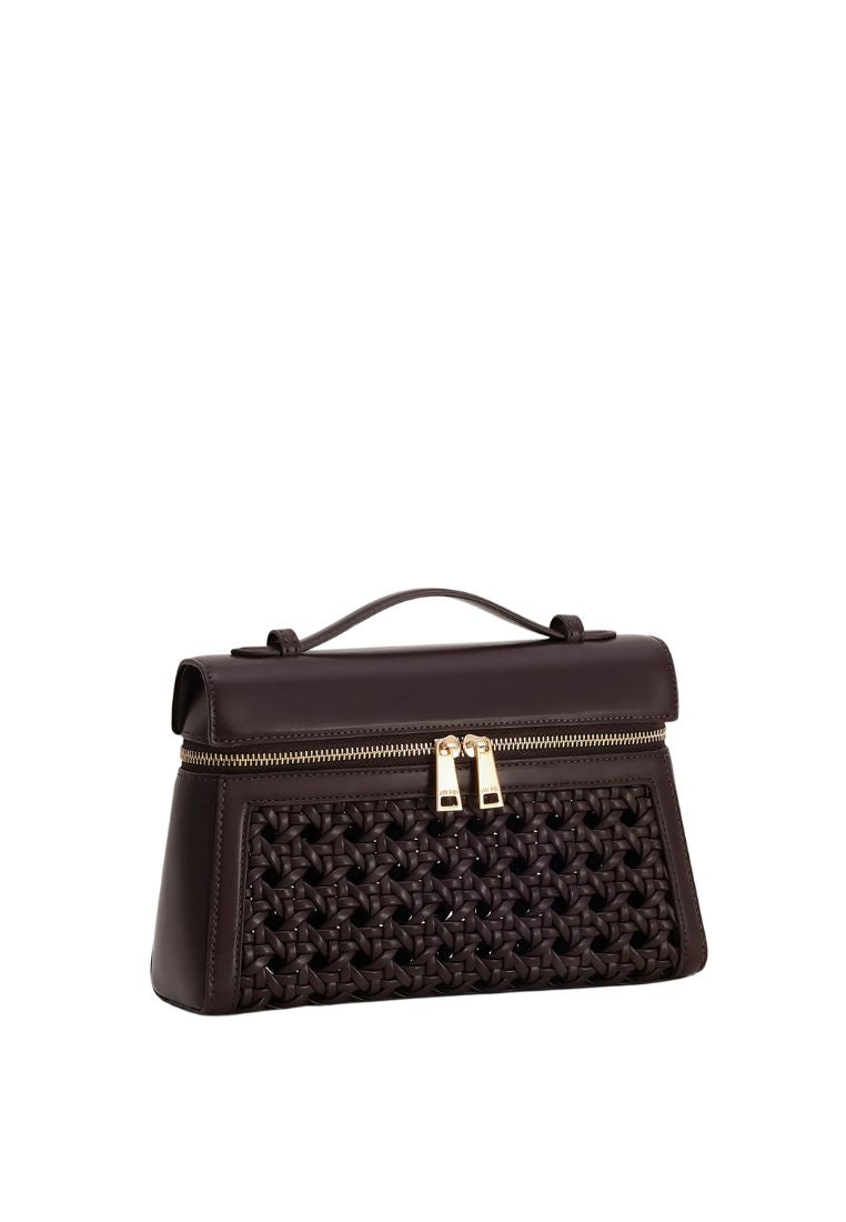 Thea Large Woven Top Handle Bag - Dark Red