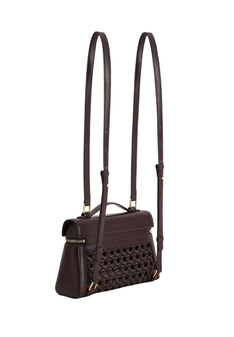 Thea Large Woven Top Handle Bag - Dark Red