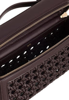 Thea Large Woven Top Handle Bag - Dark Red
