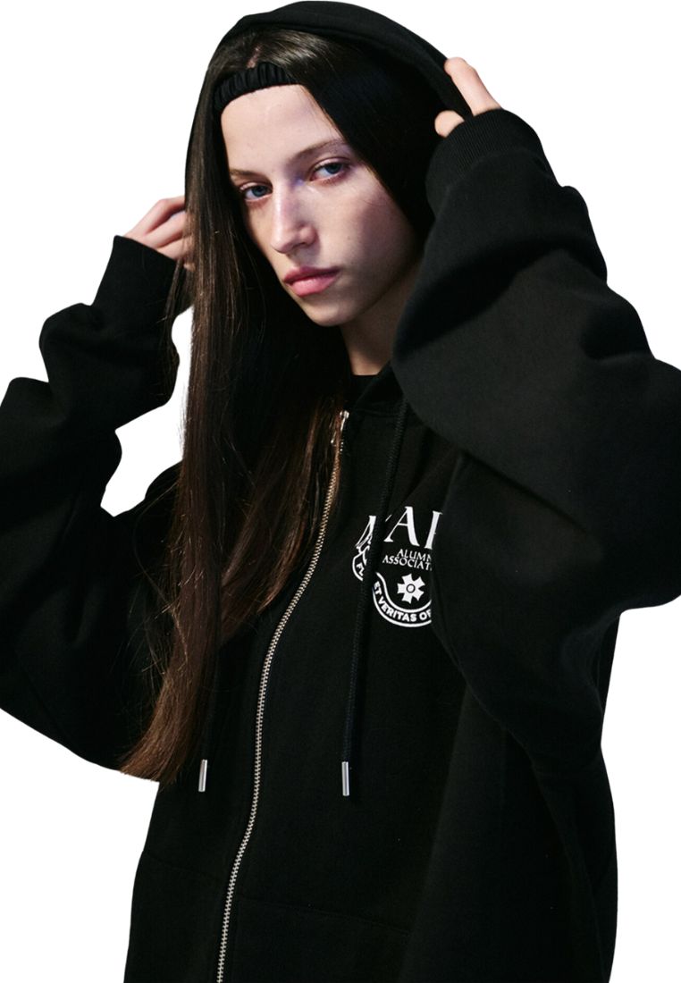 Unisex Hoody Zip Up Alumni Classique Black White