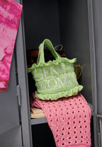 Ruffle Knit Micro Tote Bag Green