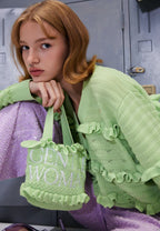 Ruffle Knit Micro Tote Bag Green
