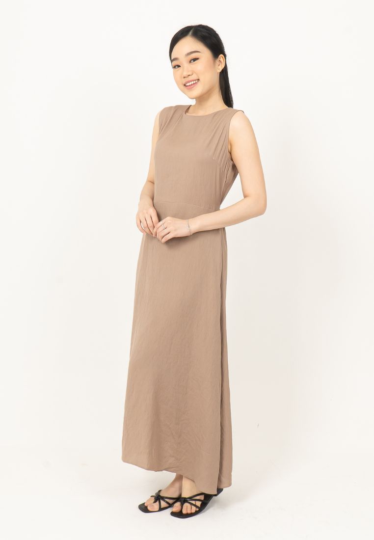 Simple Sleeveless Dress - Light Brown