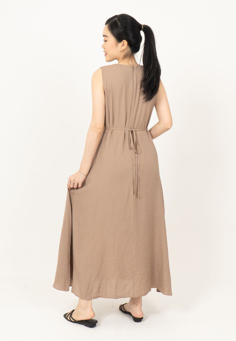 Simple Sleeveless Dress - Light Brown