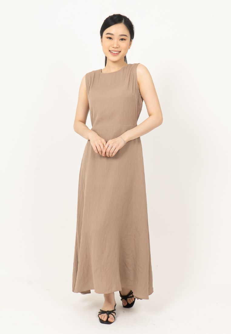 Simple Sleeveless Dress - Light Brown