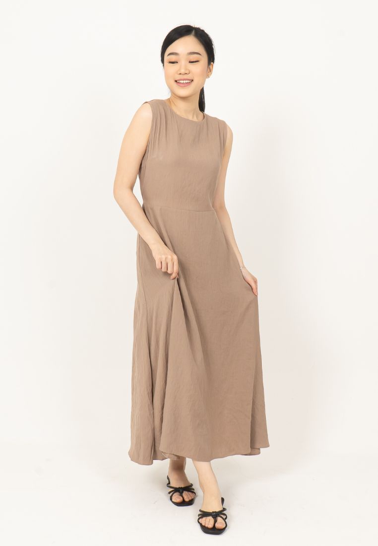 Simple Sleeveless Dress - Light Brown