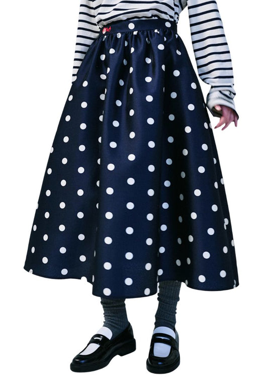 Volume Maxi Skirt Crape Dot Navy Red