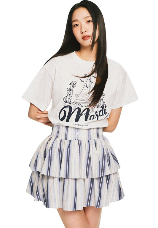 Volume Mini Skirt Stripe Frill Blue