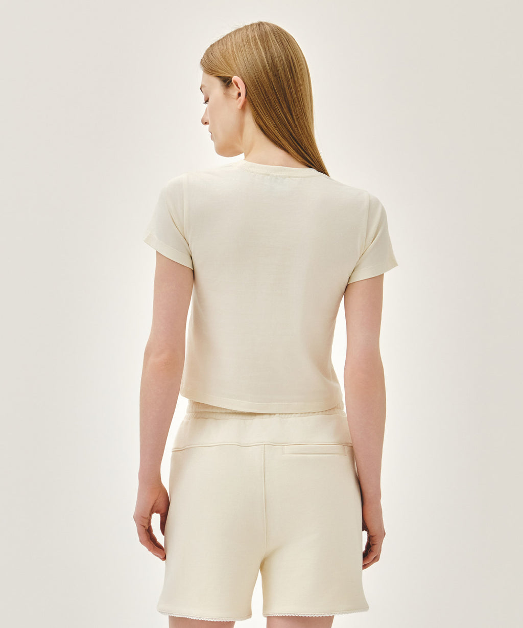 W ANTIQUE CLASSIC LOGO SLIM CROP TEE cream