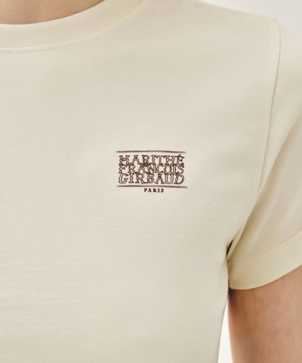 W ANTIQUE CLASSIC LOGO SLIM CROP TEE cream