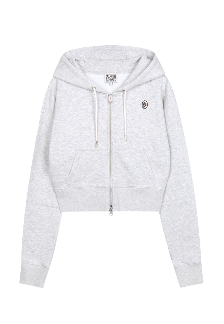 W Circle Logo Crop Hoodie Zipup Light Heather Gray