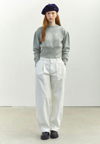W Classic Logo Crop Knit Melange Gray