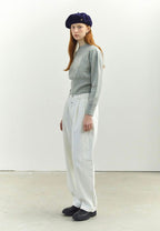 W Classic Logo Crop Knit Melange Gray