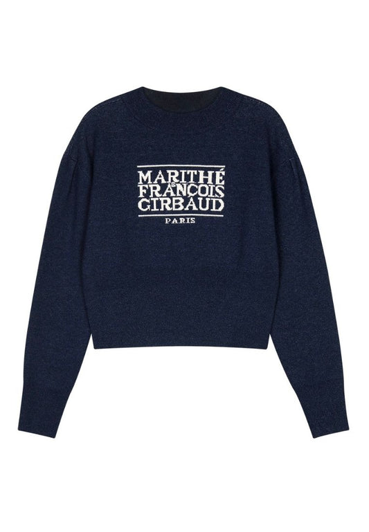 W Classic Logo Crop Knit Navy