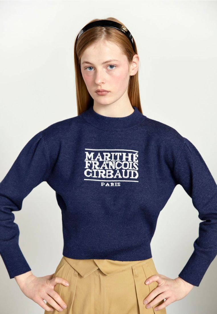 W Classic Logo Crop Knit Navy