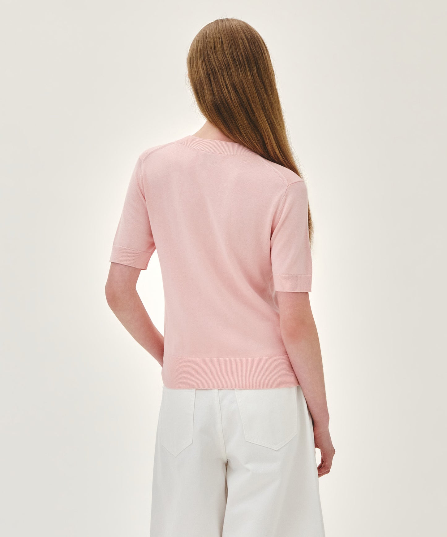 W DOODLE BEAR HALF KNIT PULLOVER light pink