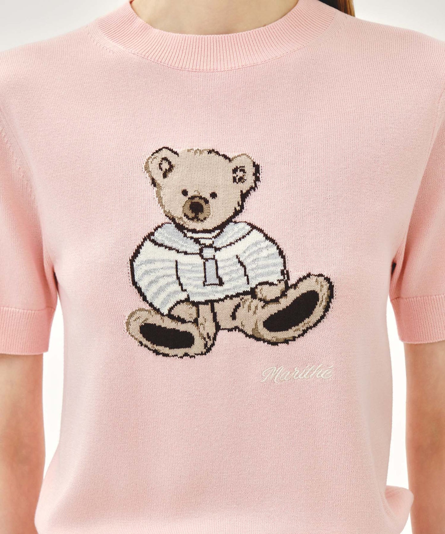 W DOODLE BEAR HALF KNIT PULLOVER light pink