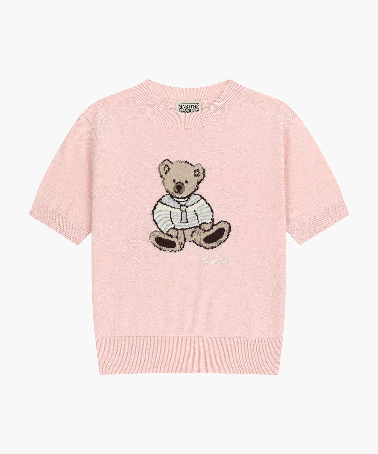 W DOODLE BEAR HALF KNIT PULLOVER light pink