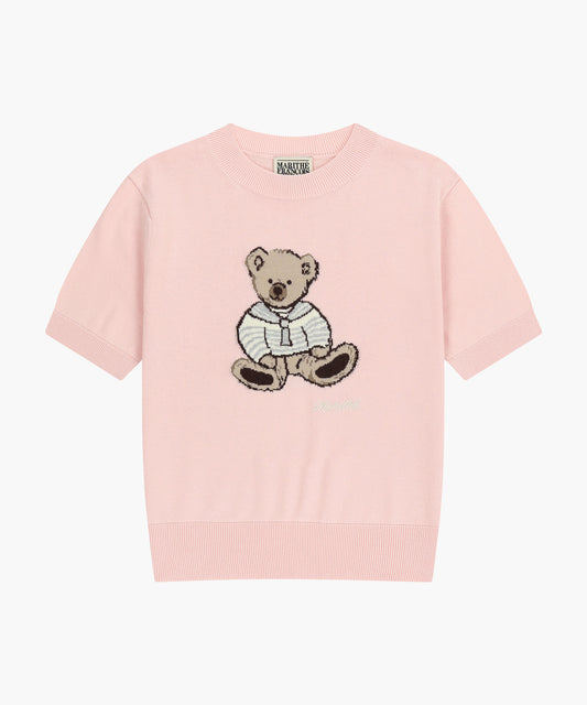 W DOODLE BEAR HALF KNIT PULLOVER light pink
