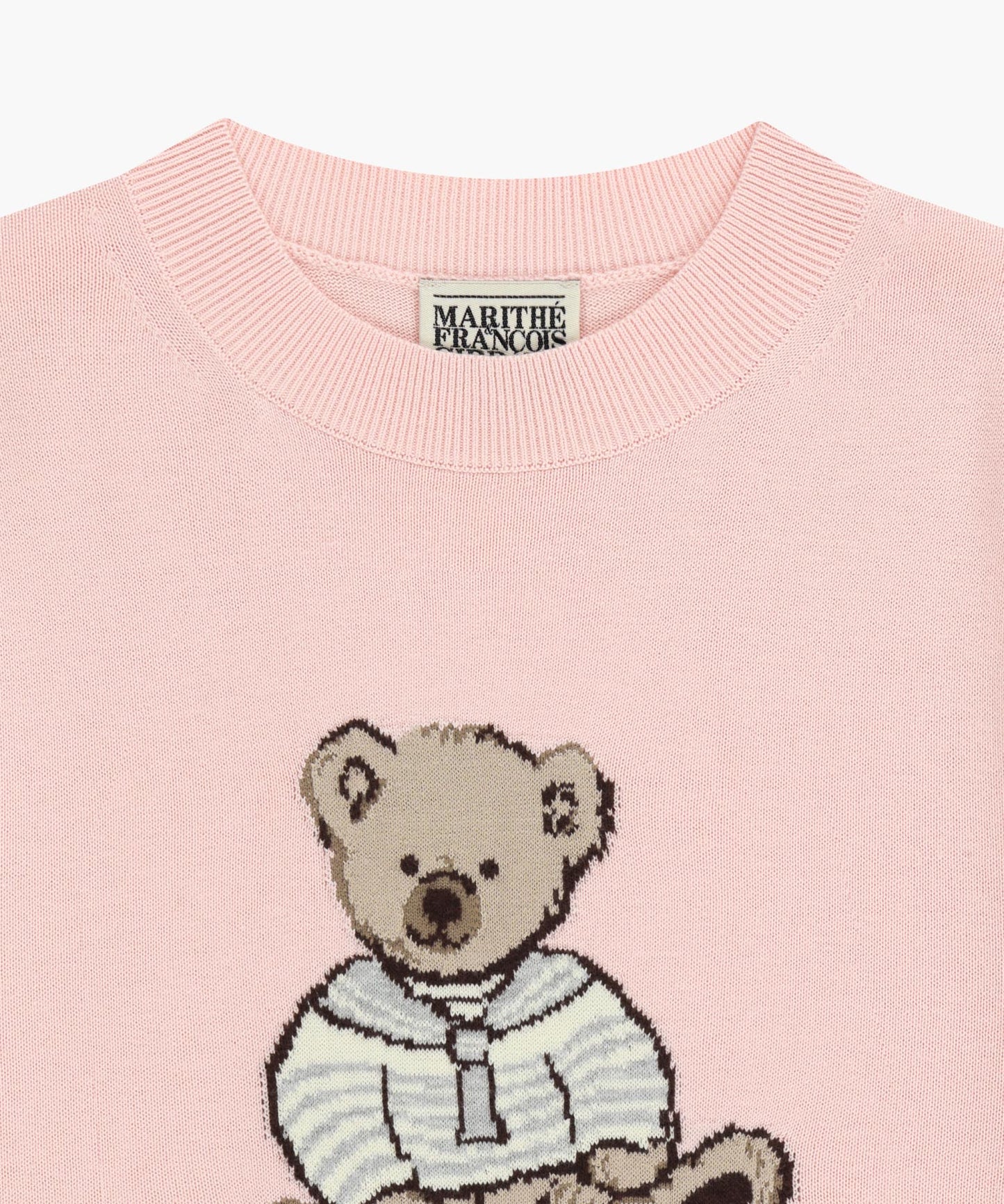 W DOODLE BEAR HALF KNIT PULLOVER light pink