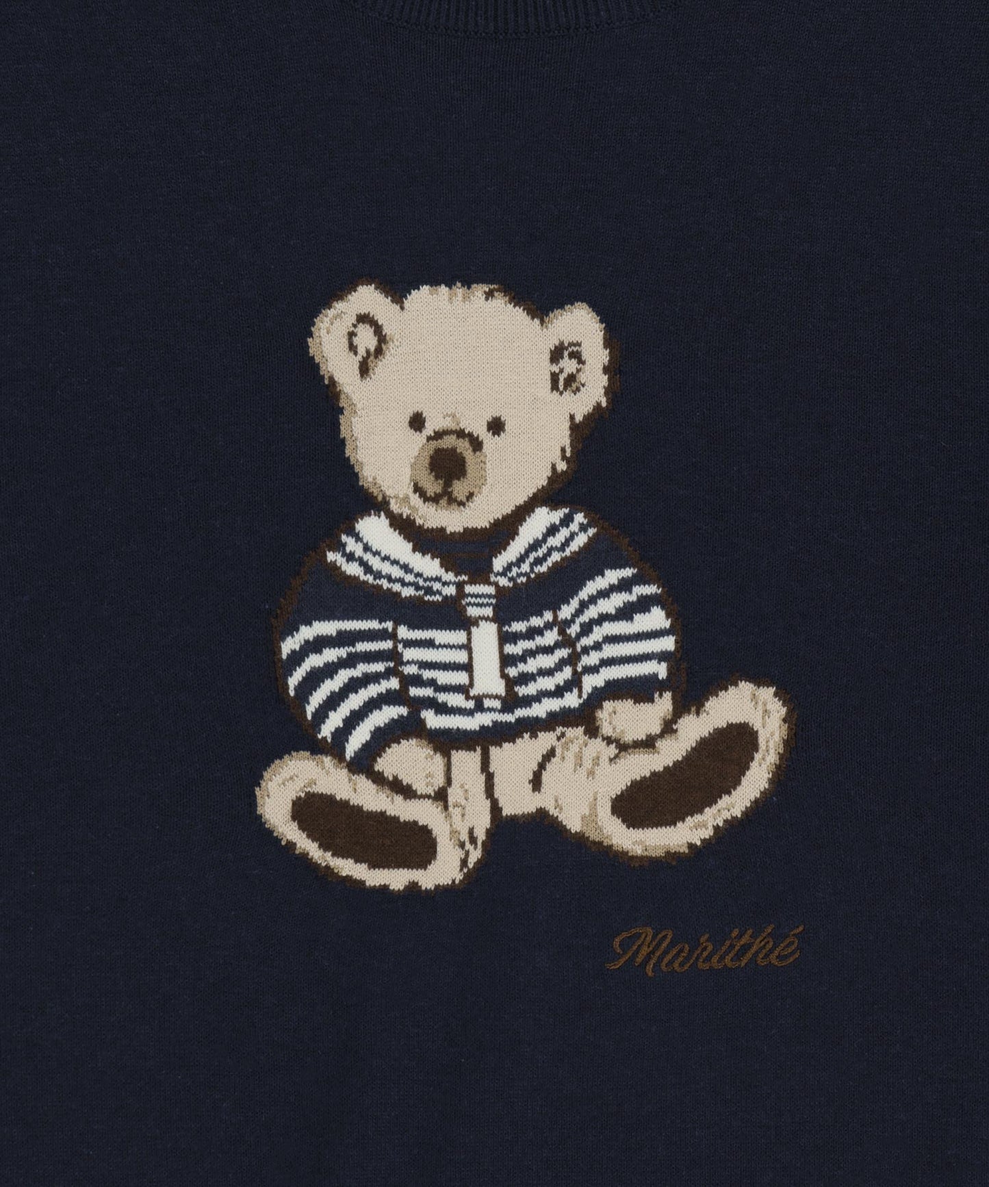 W DOODLE BEAR HALF KNIT PULLOVER navy