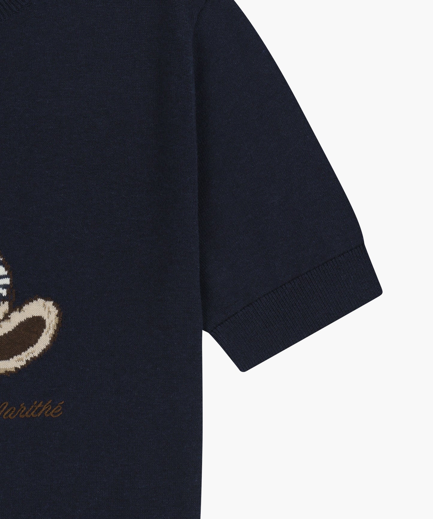 W DOODLE BEAR HALF KNIT PULLOVER navy