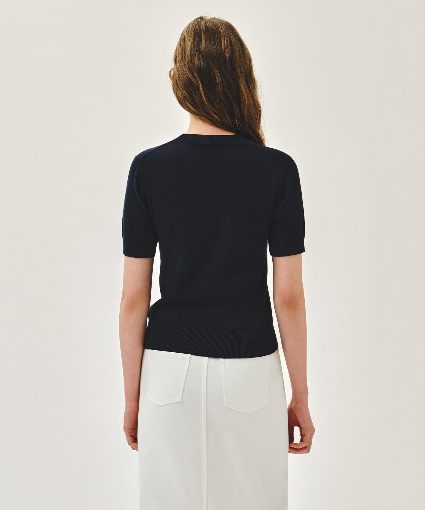 W DOODLE BEAR HALF KNIT PULLOVER navy