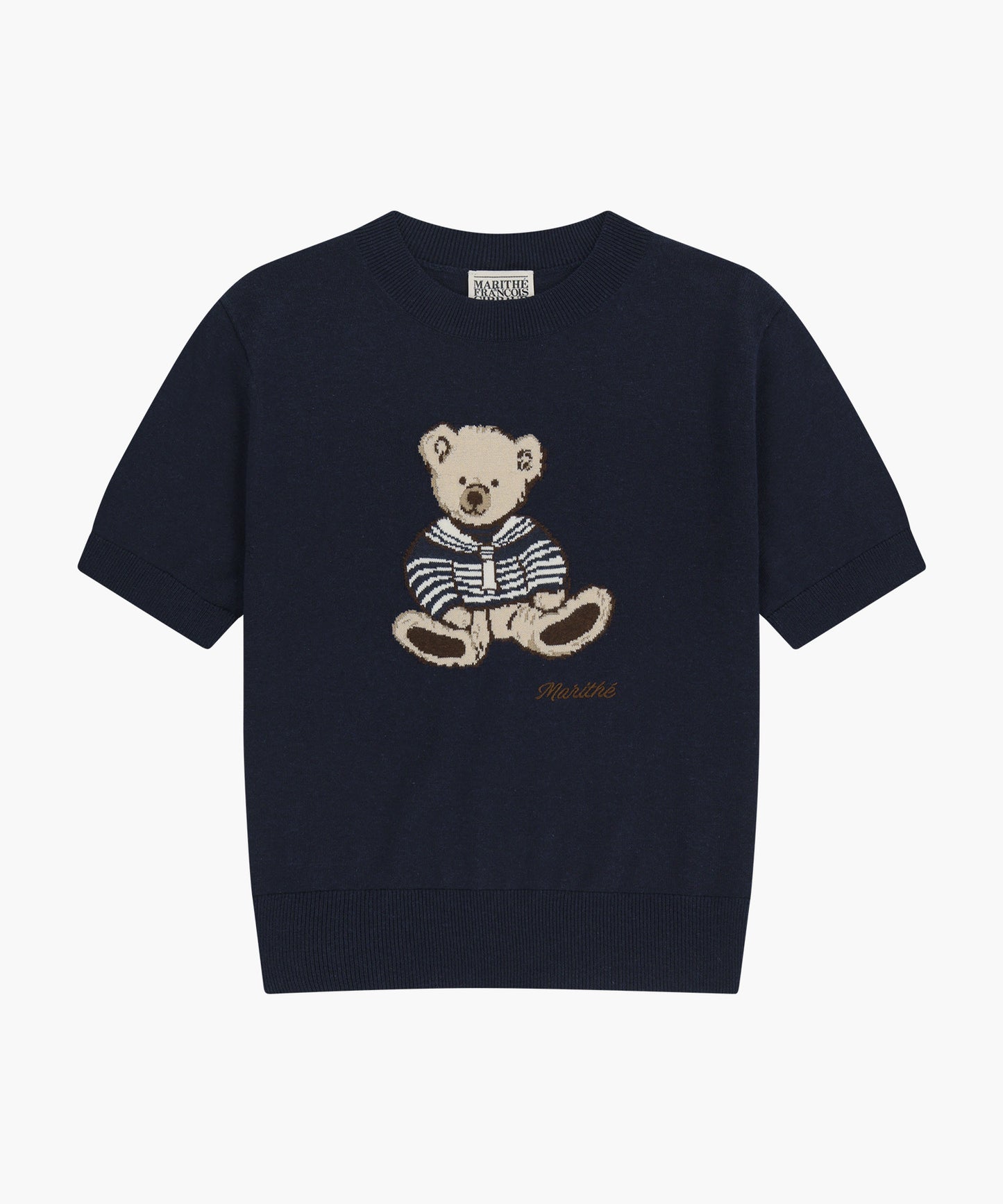 W DOODLE BEAR HALF KNIT PULLOVER navy