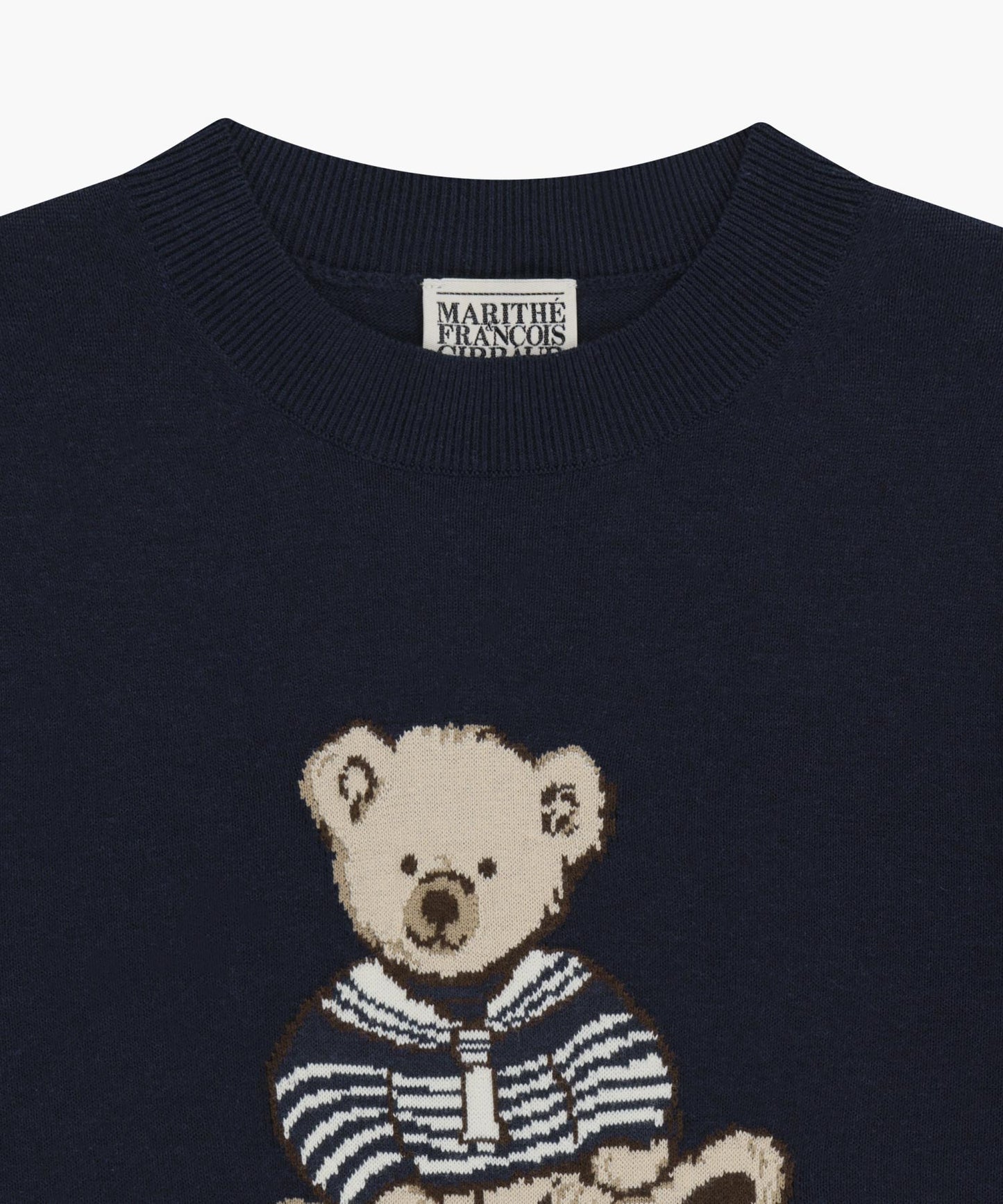 W DOODLE BEAR HALF KNIT PULLOVER navy