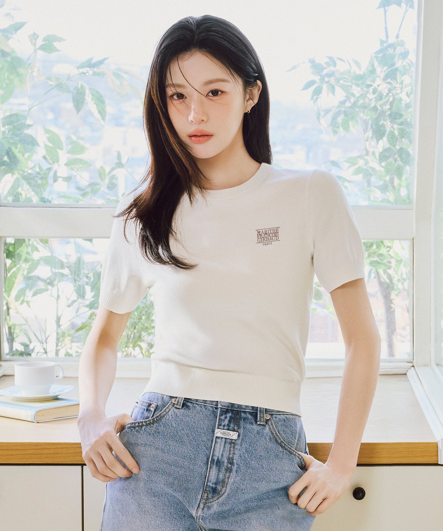 W SMALL CLASSIC LOGO HALF KNIT PULLOVER ivory