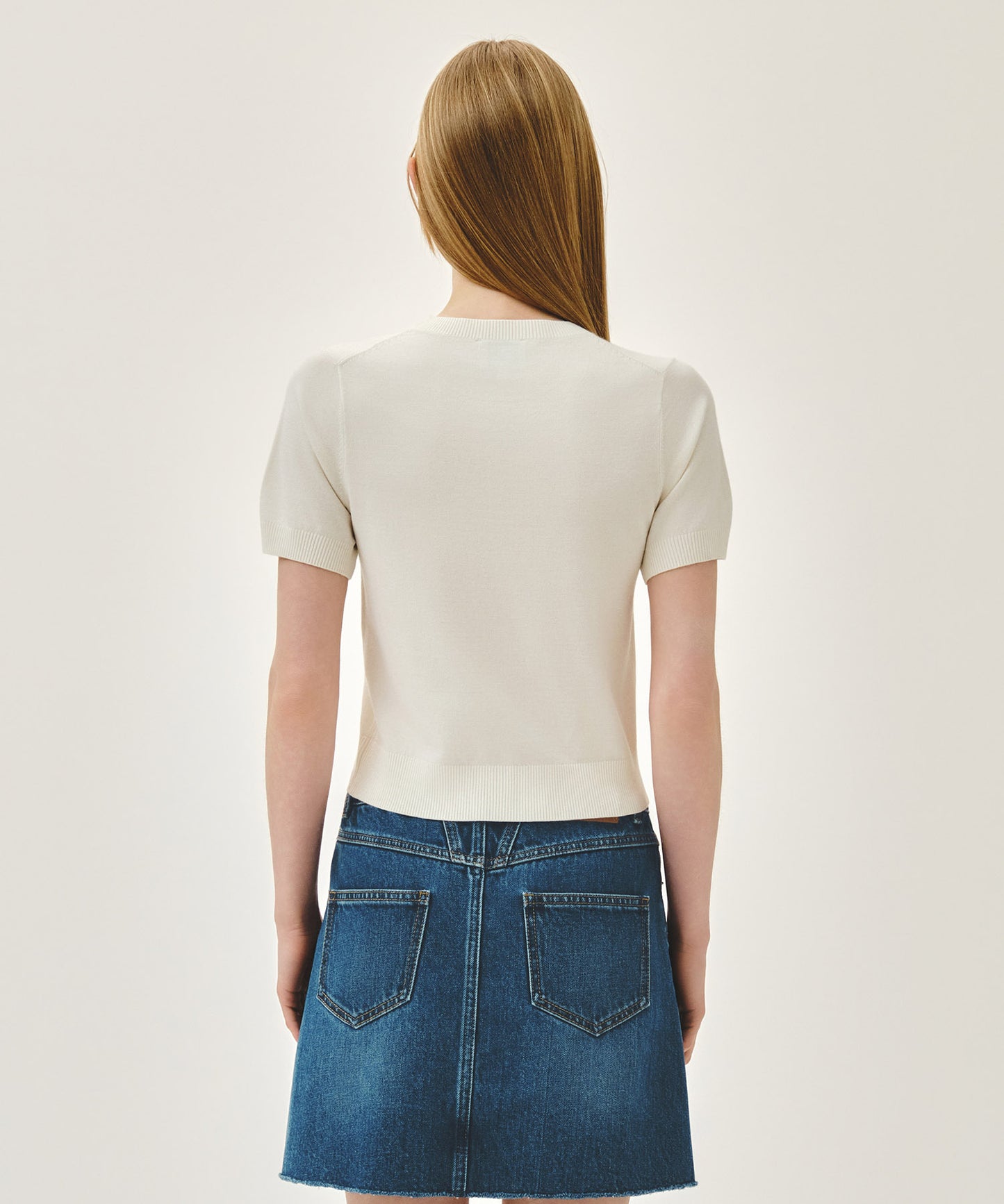 W SMALL CLASSIC LOGO HALF KNIT PULLOVER ivory